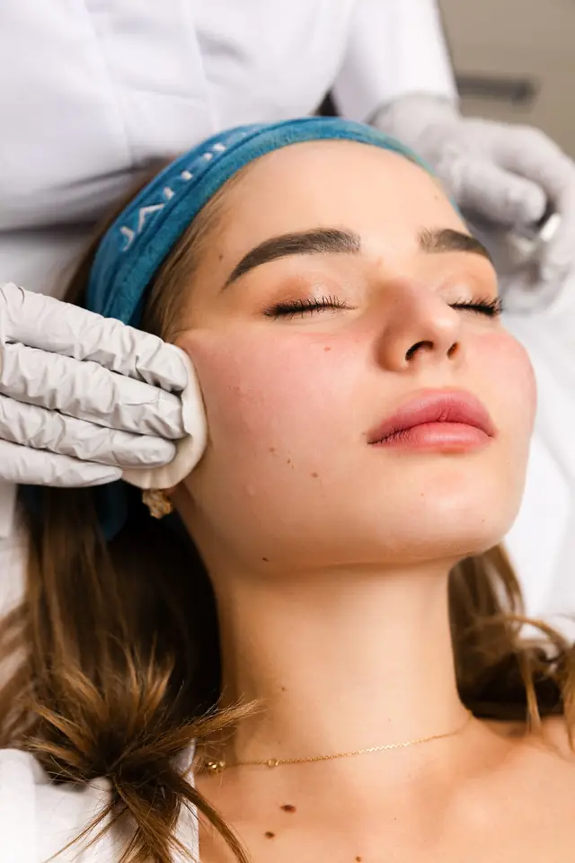 Eyes closed during a facial