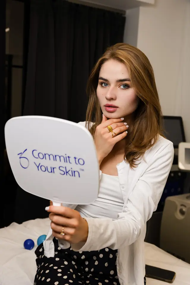 Face held still for a close treatment